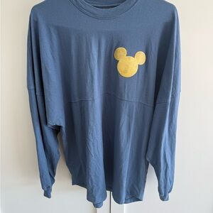 Disney Blue Long Sleeve Tee with Gold Mickey Icon
